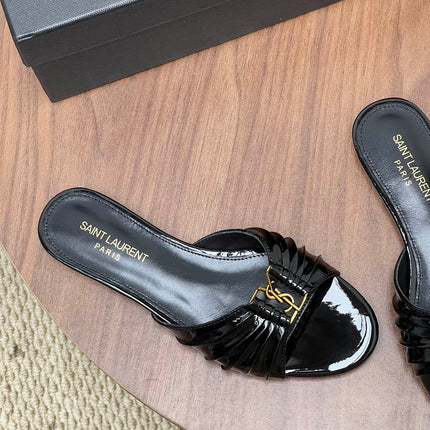 YSL 26S SLIDES IN BLACK GLOSSY CALFSKIN