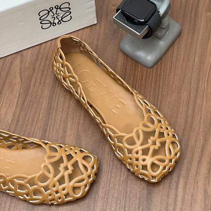 LOEWE 26S ANAGRAM CUT OUT BALLET FLATS IN TAN BROWN CALFSKIN