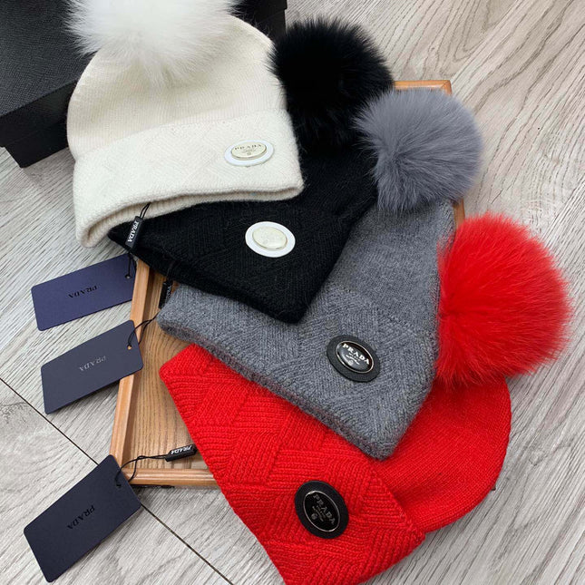 BEANIE HAT IN SHARK GRAY WOOL AND RABBIT FUR 346719