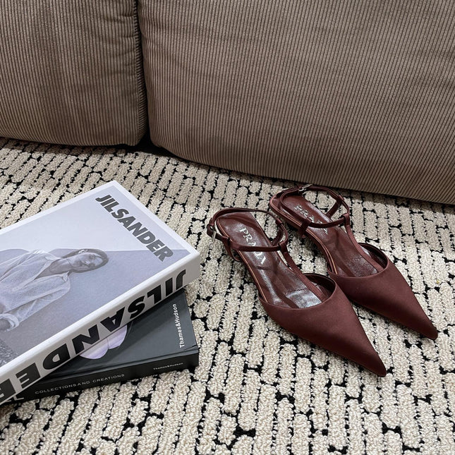 PRA SATIN SLINGBACK PUMPS CHOCOLATE