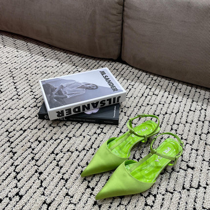PRA SATIN SLINGBACK PUMPS CHARTREUSE