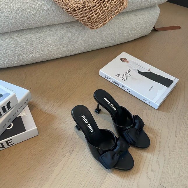 Black High - Heels With Black Bow Calfskin