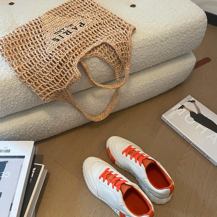 BOUNCING SNEAKERS WHITE CALFSKIN WITH ORANGE LACES