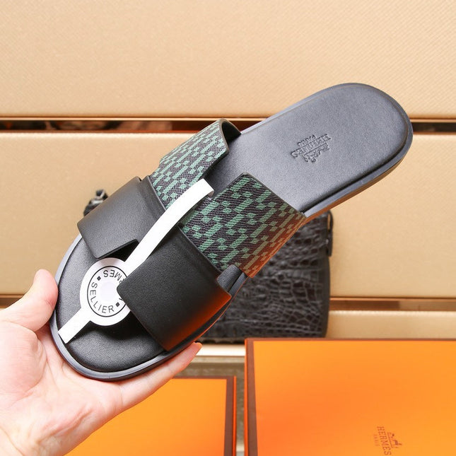 HM IZMIR SANDAL BLACK AND SAPPHIRE CALFSKIN