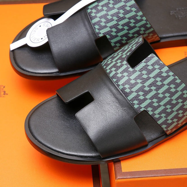 HM IZMIR SANDAL BLACK AND SAPPHIRE CALFSKIN