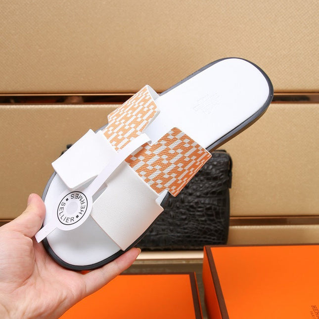 HM IZMIR SANDAL WHITE AND TANGERINE CALFSKIN