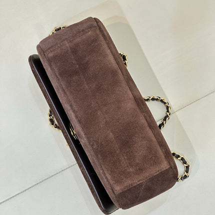 CHANEL 26S FLAP BAG 22 IN CHOCOLATE BROWN SUEDE WITH GOLD HARDWARE