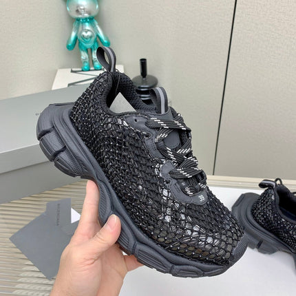 XL FISHNET SNEAKER IN BLACK MESH, POLYURETHANE, POLYESTER WITH RHINESTONES