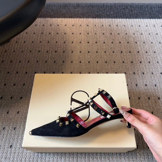 VALENTINO 26S ROCKSTUD HIGH HEELS 40 MM IN BLACK SUEDE