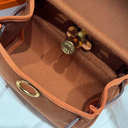 HERMES 25S MINI HERBAG 20 IN COPPER BROWN CANVAS GOLD HARDWARE