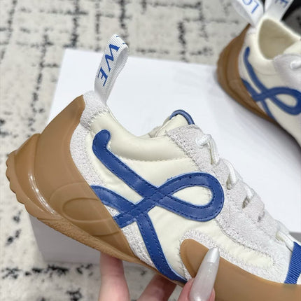 LOEWE 26S LOW TOP SNEAKERS IN WHITE SUEDE AND FABRIC WITH BROWN RUBBER