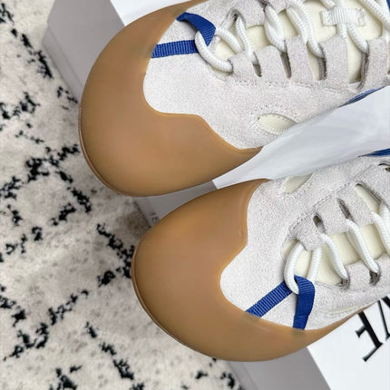 LOEWE 26S LOW TOP SNEAKERS IN WHITE SUEDE AND FABRIC WITH BROWN RUBBER