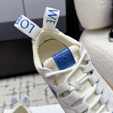 LOEWE 26S LOW TOP SNEAKERS IN WHITE SUEDE AND FABRIC WITH BROWN RUBBER