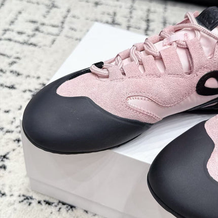 LOEWE 26S LOW TOP SNEAKERS IN PINK SUEDE AND FABRIC WITH BLACK RUBBER
