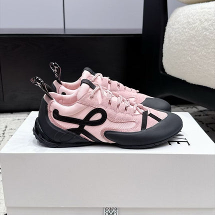 LOEWE 26S LOW TOP SNEAKERS IN PINK SUEDE AND FABRIC WITH BLACK RUBBER