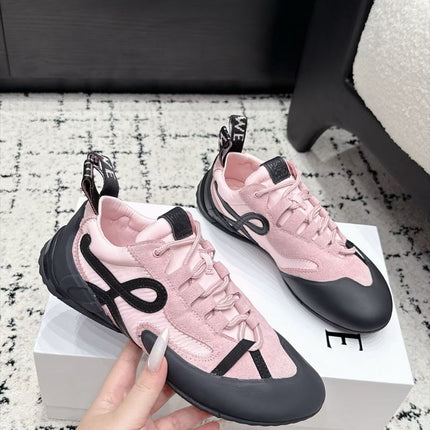 LOEWE 26S LOW TOP SNEAKERS IN PINK SUEDE AND FABRIC WITH BLACK RUBBER