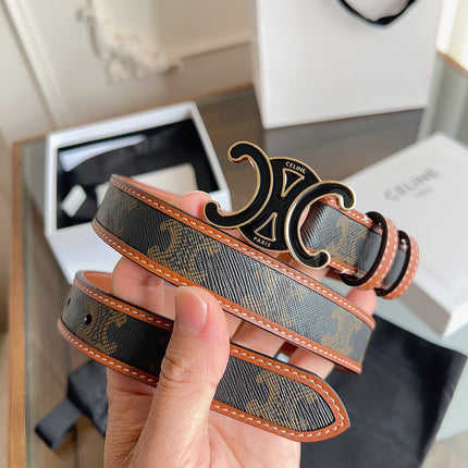 CELINE 26S BELT 25 MM IN BLACK AND BROWN CALFSKIN 669834