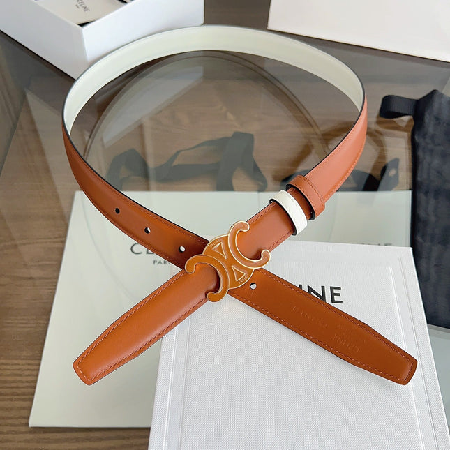 CELINE 26S REVERSIBLE BELT 25 MM IN BROWN AND WHITE CALFSKIN 669841