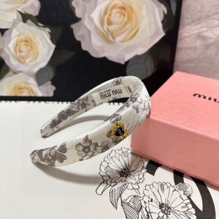 SILK THICK HEADBAND WHITE FLOWER PRINT 239958
