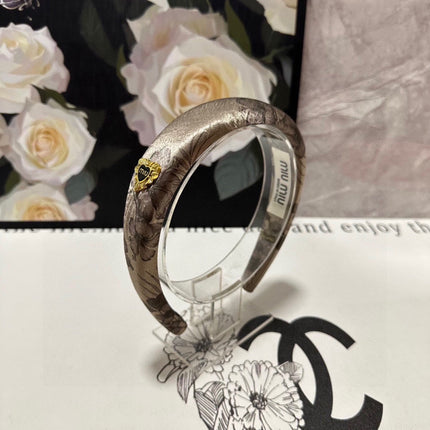 SILK THICK HEADBAND DARK BEIGE FLOWER PRINT 239960