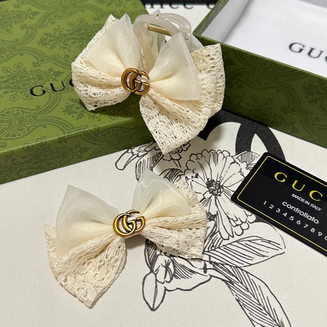 SET CLAW CLIP AND HAIR CLIP IN WARM WHITE LACE AND CHIFFON 355247