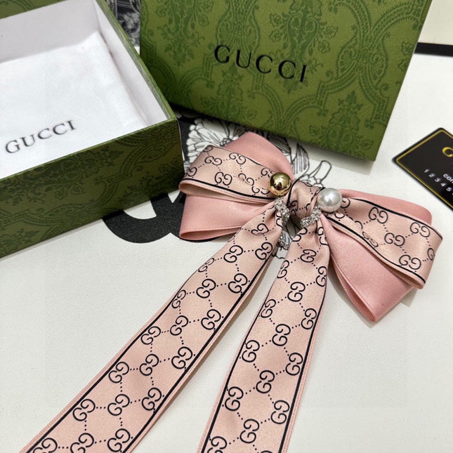 RIBBON BOW HAIR CLIP IN BABY PINK RE-NYLON ATTACHED PEARL 358259