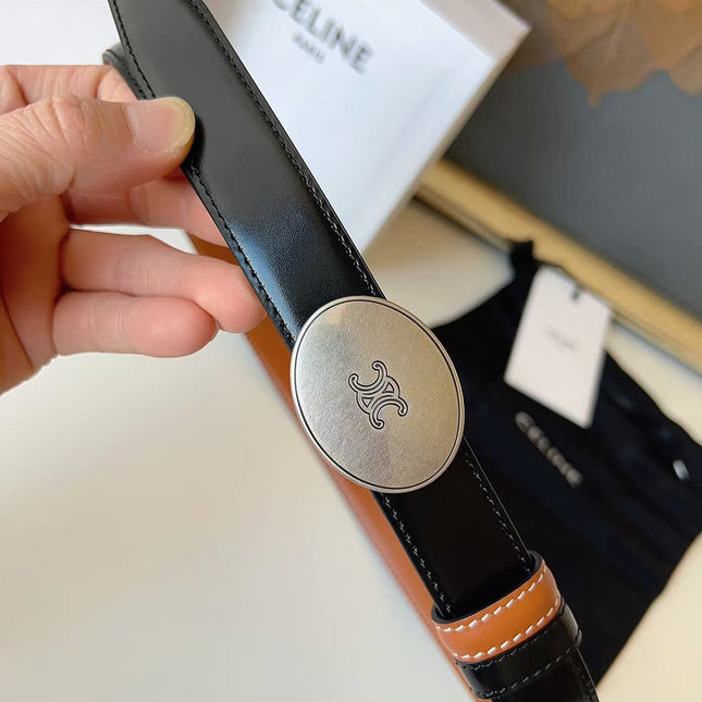 CELINE 26S BELT 25 MM IN BLACK CALFSKIN 672299