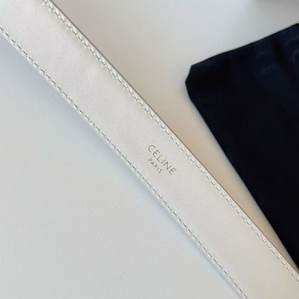 CELINE 26S BELT 25 MM IN WHITE CALFSKIN 672302