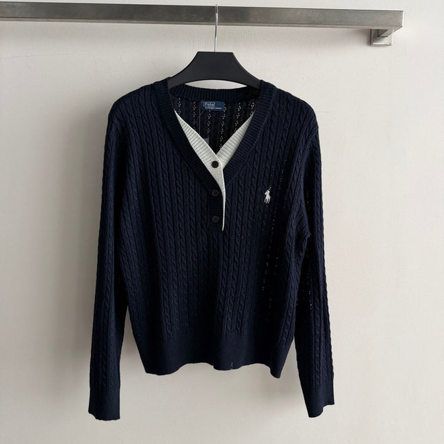 RALPH LAUREN 26S LAYERED V-NECK CABLE-KNIT SWEATER 706