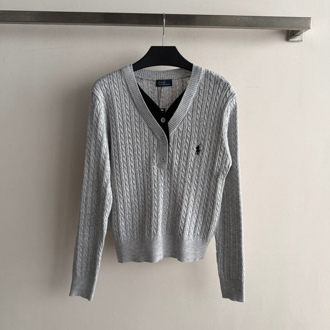 RALPH LAUREN 26S LAYERED V-NECK CABLE-KNIT SWEATER 705