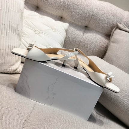 DIOR 26S BOW HEELED SLINGBACK SANDAL 45MM IN IVORY WHITE CALFSKIN
