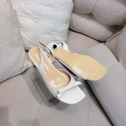 DIOR 26S BOW HEELED SLINGBACK SANDAL 45MM IN IVORY WHITE CALFSKIN