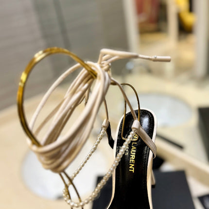 SL PEARL HIGH HEEL SANDALS CREAM CALFSKIN