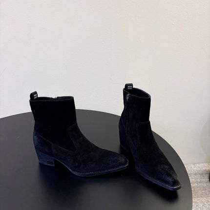 MIUMIU 26S WESTERN ANKLE BOOTS IN BLACK SUEDE