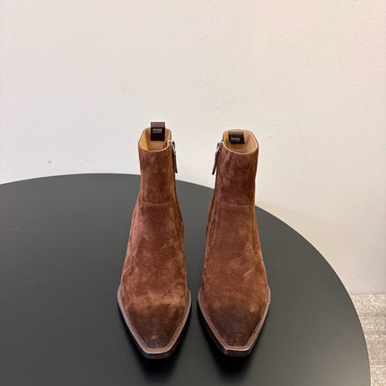 MIUMIU 26S WESTERN ANKLE BOOTS IN BROWN SUEDE