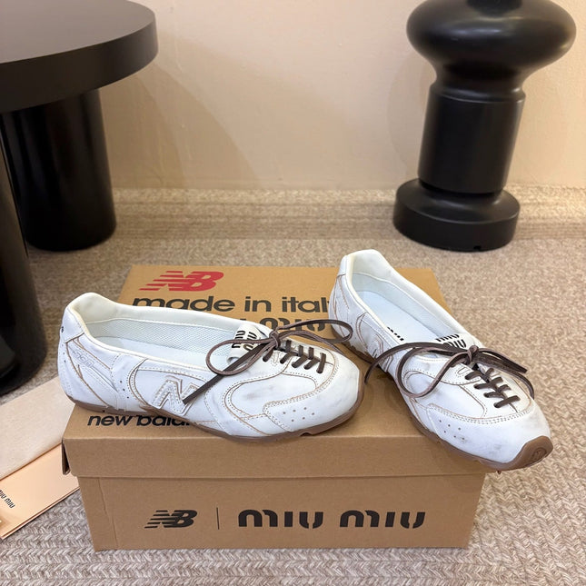 MIUMIU 26S LACE-UP BALLET IN CREAM WHITE CALFSKIN