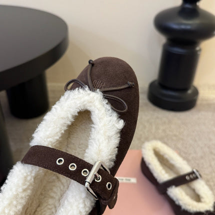MIUMIU 26S SHEARLING-LINED MARY JANE IN DARK BROWN SUEDE