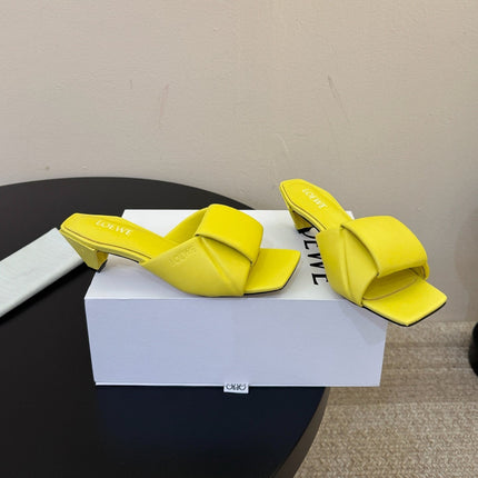 LOEWE 26S HEELED MULE SANDALS 45MM IN YELLOW CALFSKIN