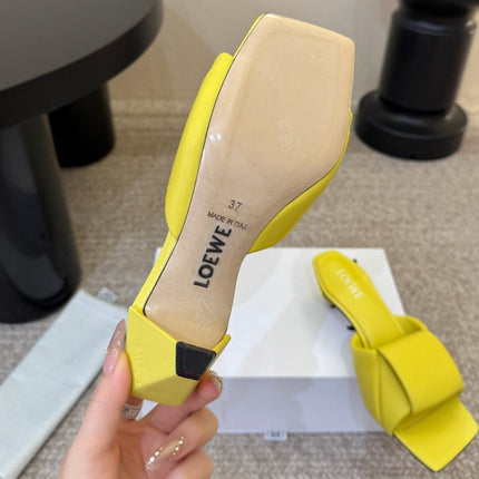 LOEWE 26S HEELED MULE SANDALS 45MM IN YELLOW CALFSKIN