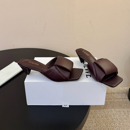 LOEWE 26S HEELED MULE SANDALS 45MM IN BURGUNDY RED CALFSKIN