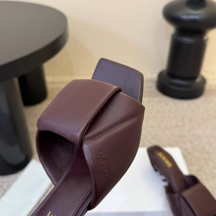 LOEWE 26S HEELED MULE SANDALS 45MM IN BURGUNDY RED CALFSKIN