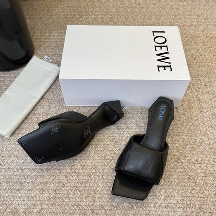 LOEWE 26S HEELED MULE SANDALS 45MM IN BLACK CALFSKIN
