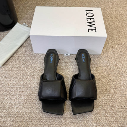LOEWE 26S HEELED MULE SANDALS 45MM IN BLACK CALFSKIN