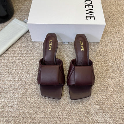 LOEWE 26S HEELED MULE SANDALS 75MM IN DARK BROWN CALFSKIN