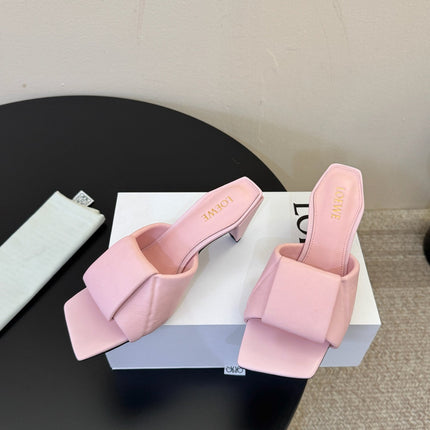 LOEWE 26S HEELED MULE SANDALS 75MM IN LIGHT PINK CALFSKIN