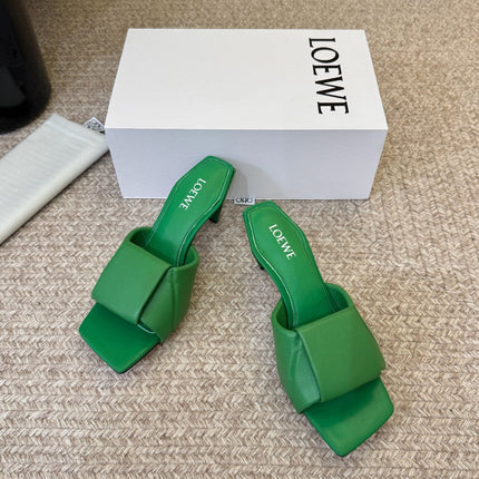 LOEWE 26S HEELED MULE SANDALS 75MM IN GREEN CALFSKIN