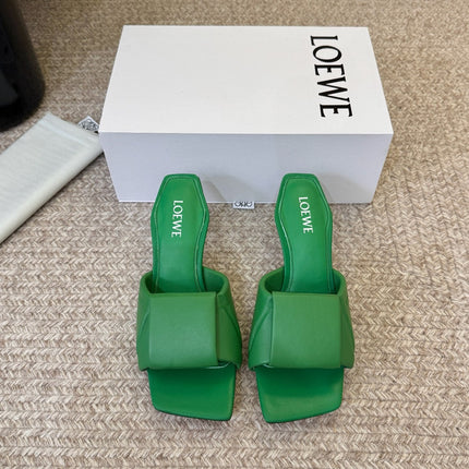 LOEWE 26S HEELED MULE SANDALS 75MM IN GREEN CALFSKIN