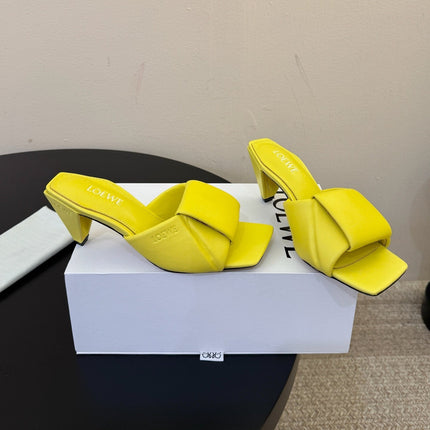 LOEWE 26S HEELED MULE SANDALS 75MM IN YELLOW CALFSKIN