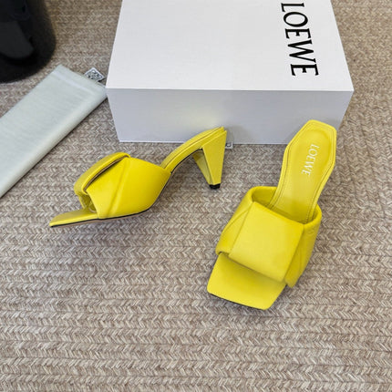 LOEWE 26S HEELED MULE SANDALS 75MM IN YELLOW CALFSKIN