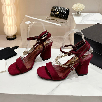 Double C Leather High Heel Sandals Red Cherry